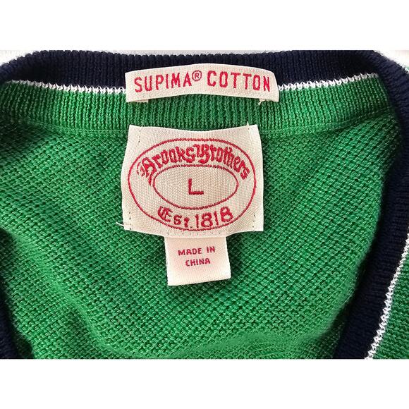 Brooks brothers vintage 90s supima cotton knit sweater pullover green preppy L _ - Picture 2 of 7